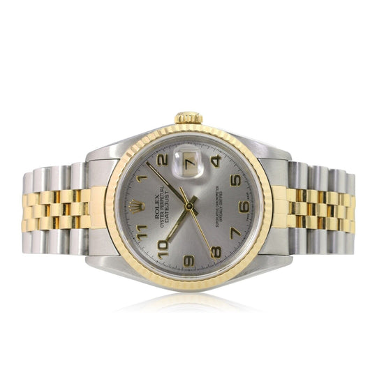Rolex Datejust Mens Two-tone Grey Arabic Numeral Dial Jubilee Band Watch 36mm - luxuriantconcierge