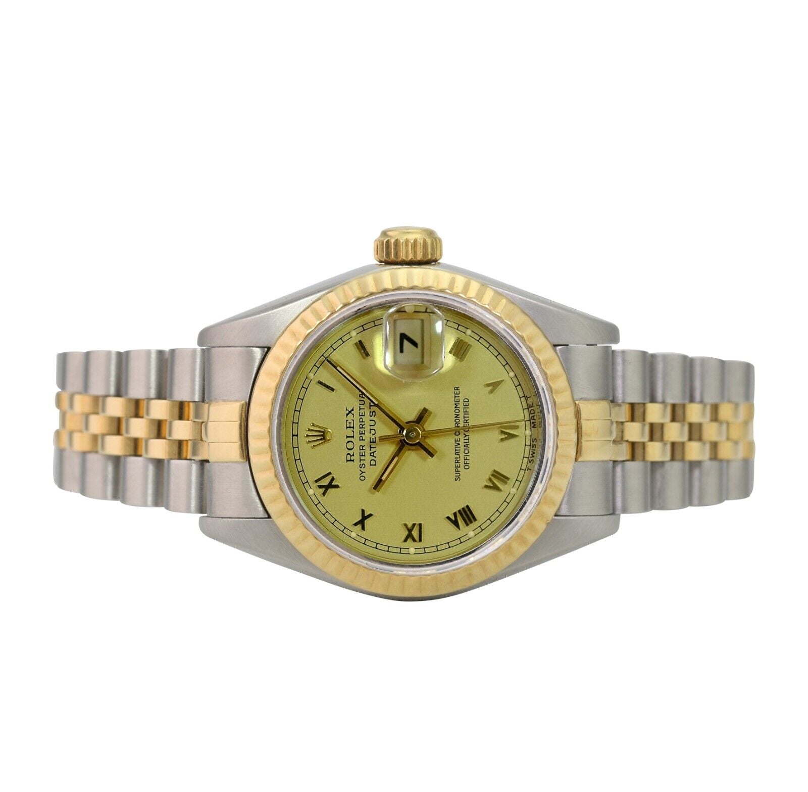 Rolex Lady Datejust Factory Champagne Roman Dial 18ky Bezel 26mm Watch - luxuriantconcierge