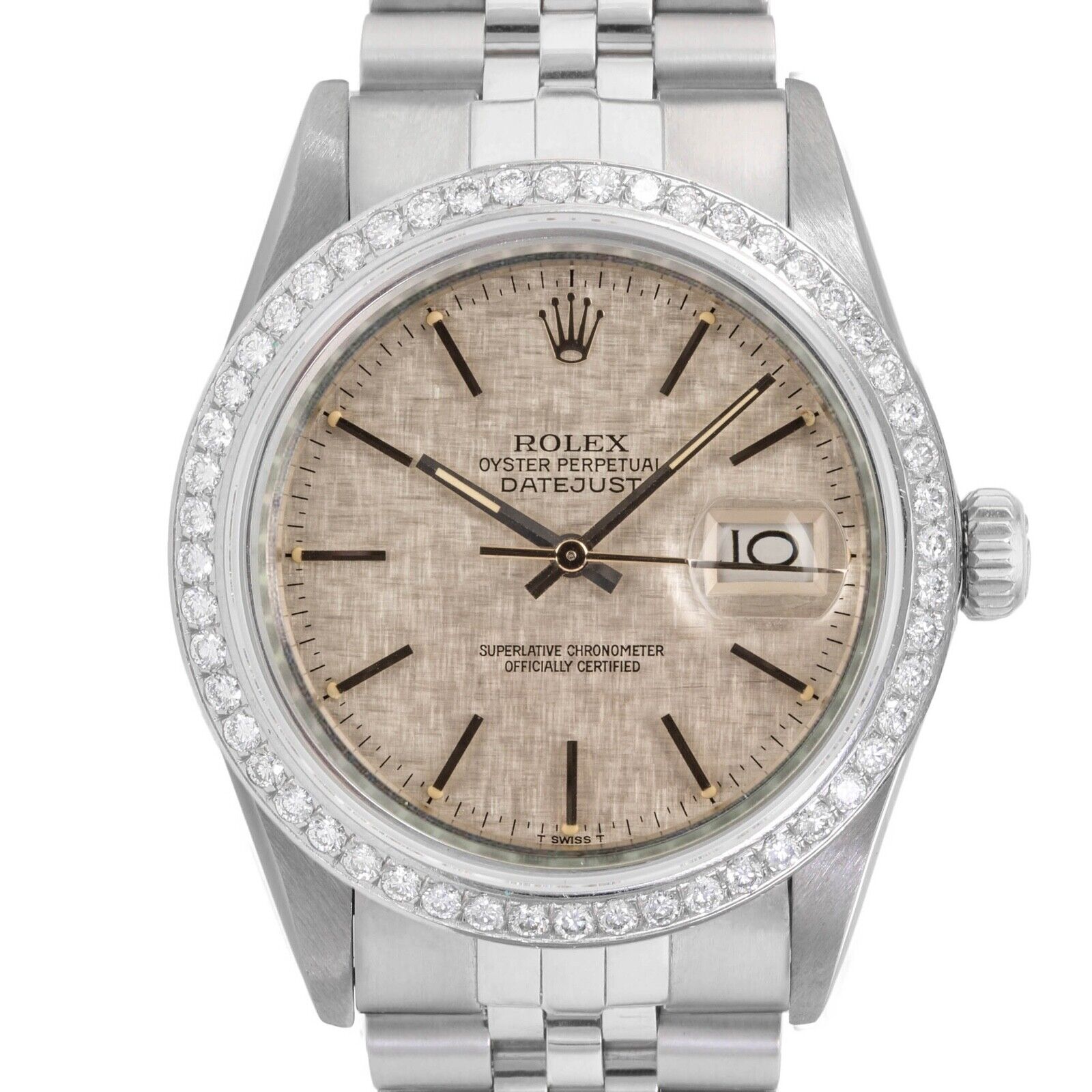 ROLEX DATEJUST SILVER LINEN INDEX DIAL STEEL JUBILEE WATCH 16014 - Luxuriant Concierge