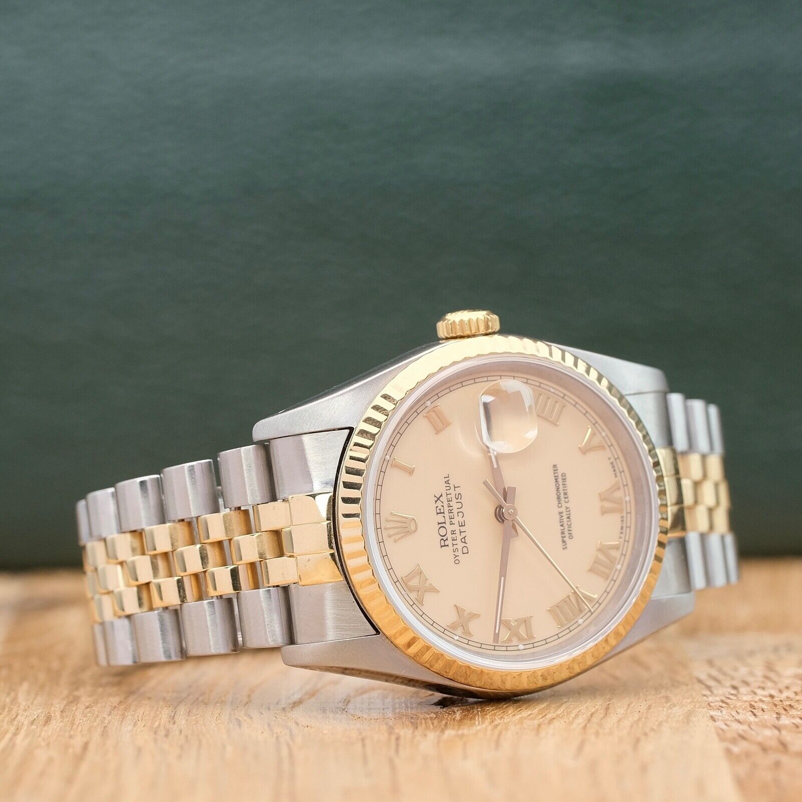 ROLEX DATEJUST IVORY ROMAN NUMERAL DIAL 18KY&STEEL JUBILEE 16233 - Luxuriant Concierge