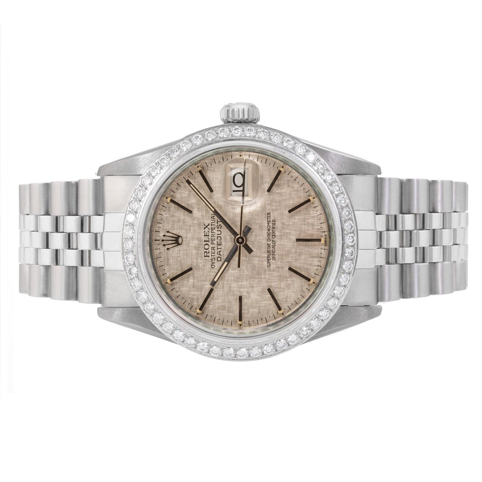 ROLEX DATEJUST SILVER LINEN INDEX DIAL STEEL JUBILEE WATCH 16014 - Luxuriant Concierge