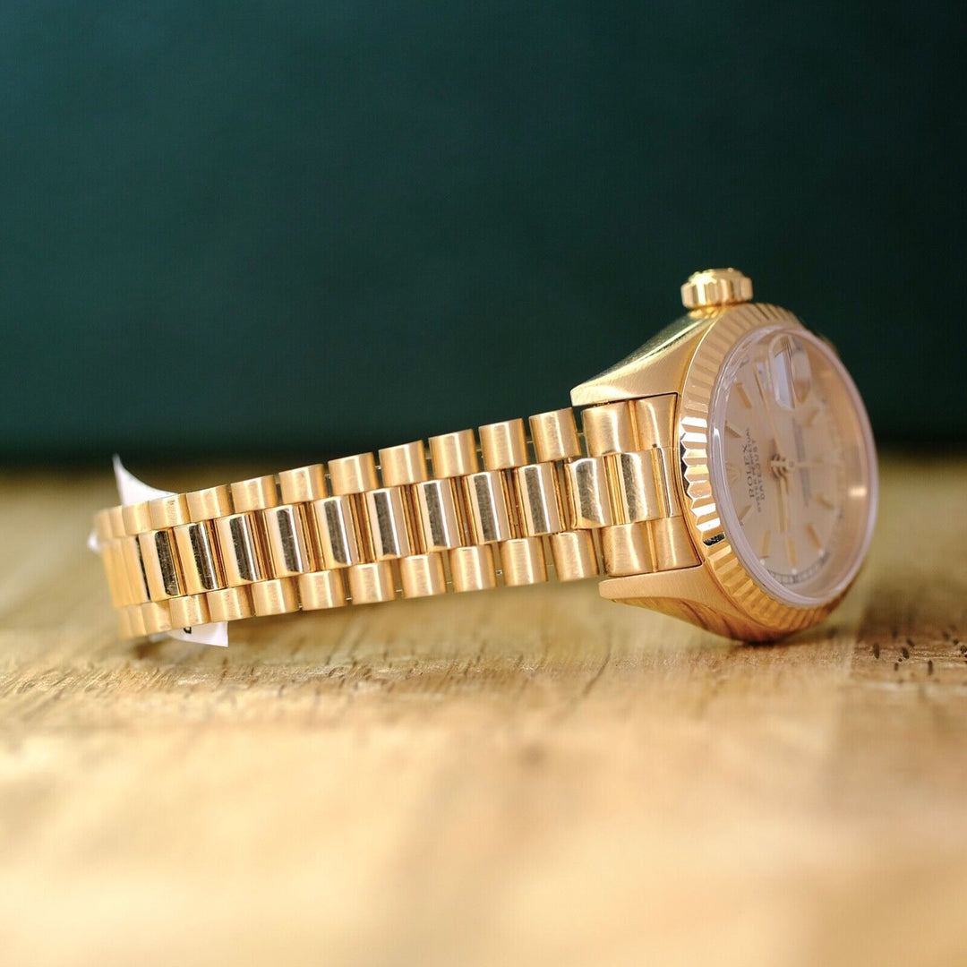 ROLEX DATEJUST CHAMPAGNE DIAL 18K YELLOW GOLD PRESIDENT 69178 BOX&PAPER - Luxuriant Concierge