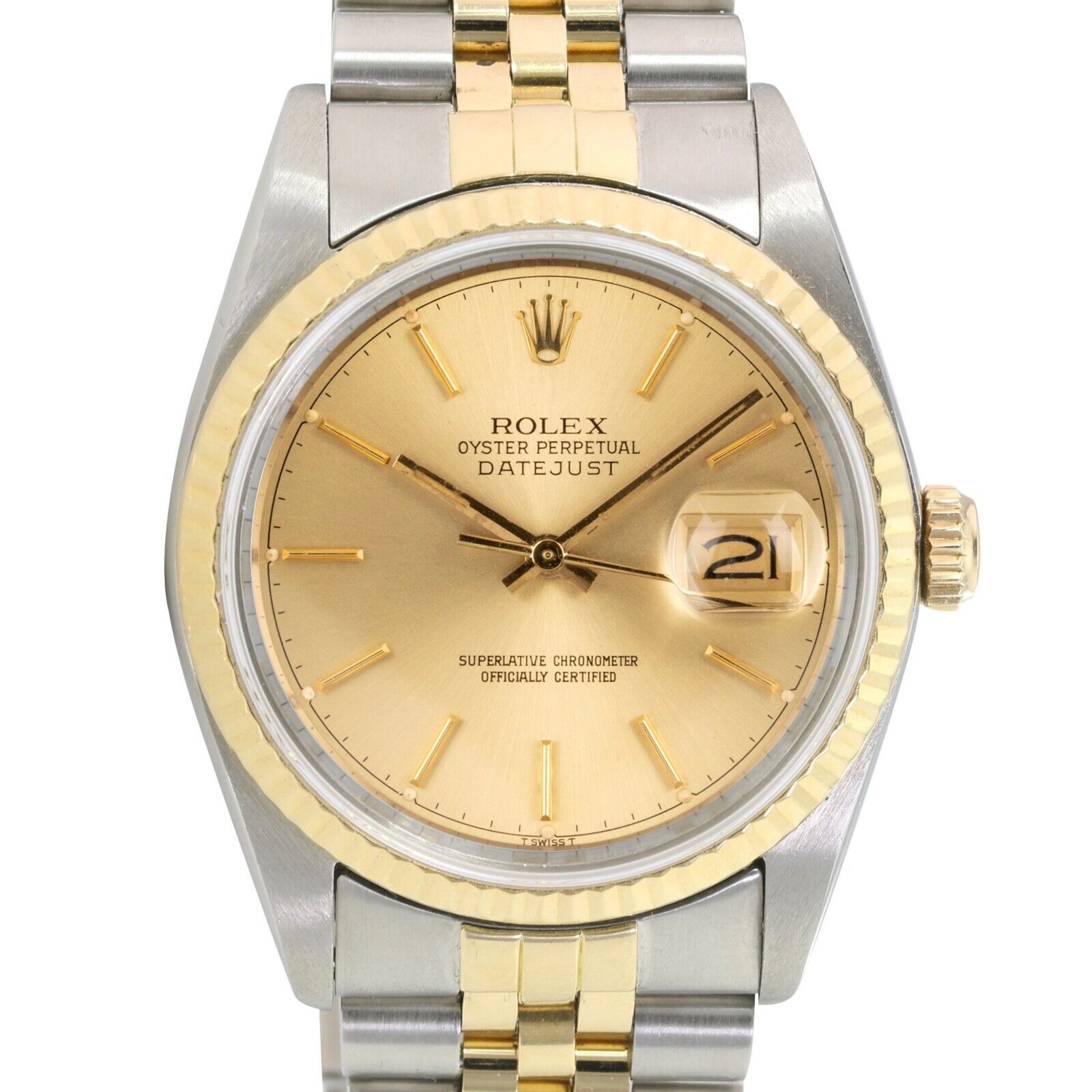 ROLEX DATEJUST CHAMPAGNE INDEX DIAL 18K GOLD & STEEL JUBILEE 16233 - Luxuriant Concierge