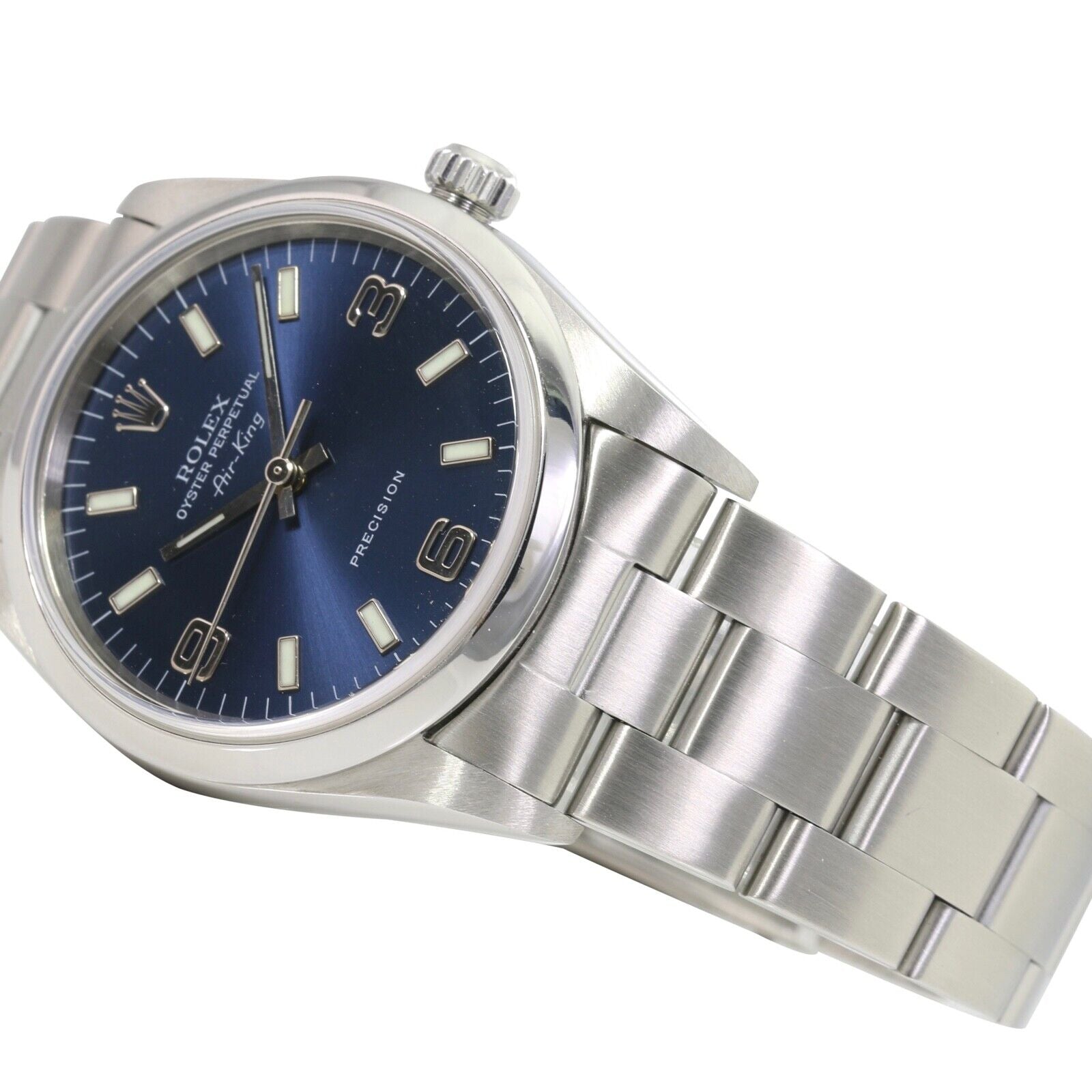 ROLEX AIR-KING BLUE ARABIC-INDEX OYSTER BAND 14000 W/ BOX & PAPER - Luxuriant Watch Concierge