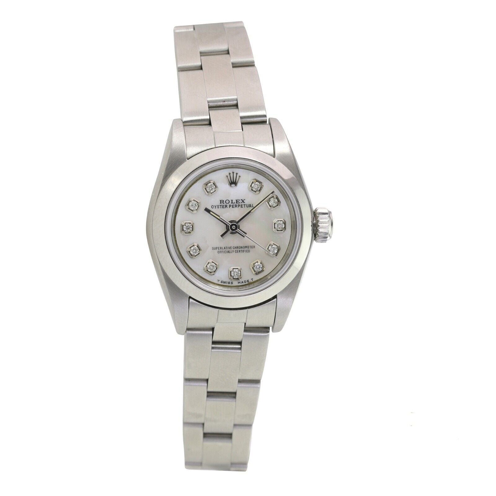 ROLEX OYSTER PERPETUAL SILVER DIAMOND DIAL STEEL OYSTER WATCH 76080 - Luxuriant Concierge