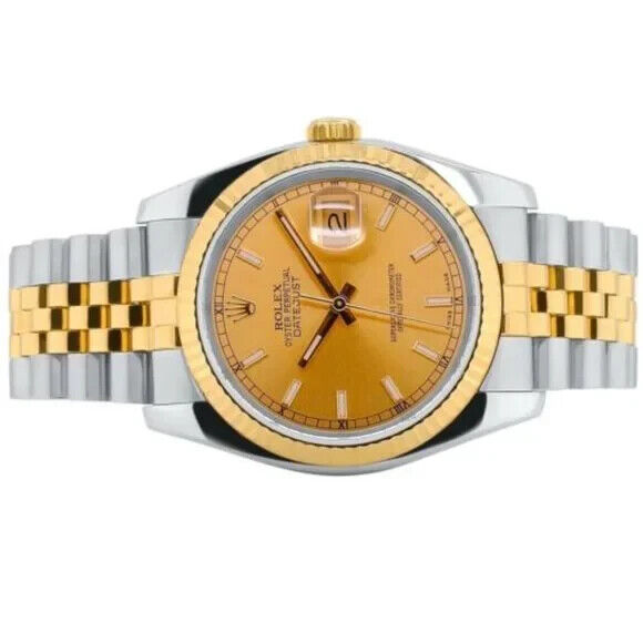 ROLEX DATEJUST CHAMPAGNE INDEX DIAL 18K GOLD & STEEL JUBILEE 16233 BOX&PAPER - Luxuriant Concierge