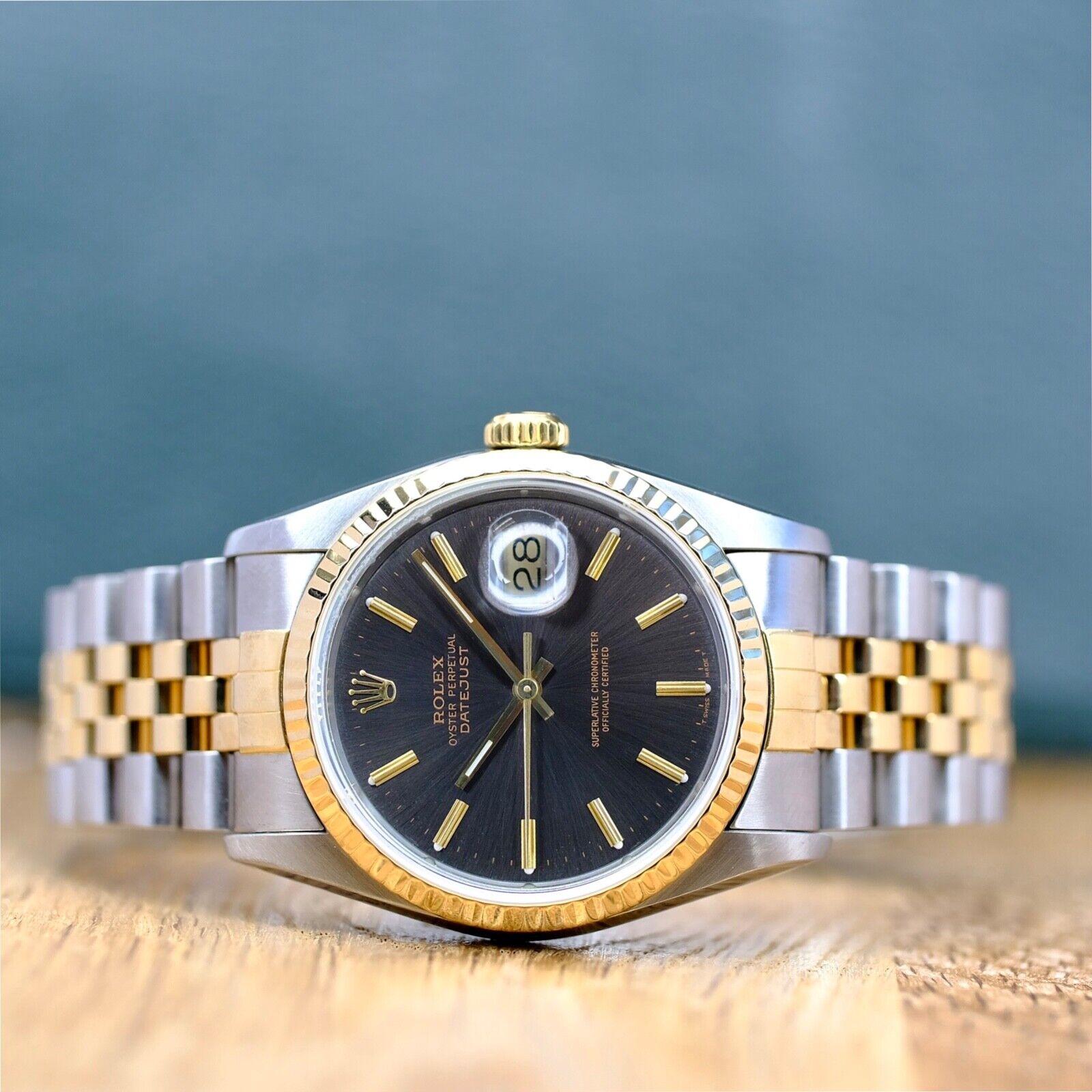 ROLEX DATEJUST RARE BLACK-GRAY DIAL GOLD & STEEL JUBILEE 16233 BOX&PAPER - Luxuriant Concierge