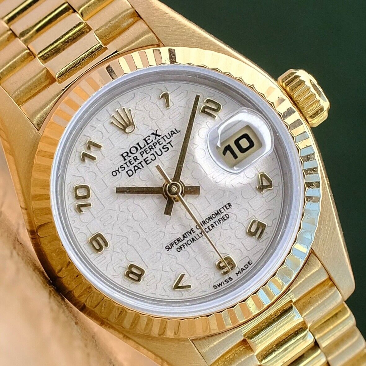 ROLEX DATEJUST CREAM JUBILEE DIAL 18K YELLOW GOLD PRESIDENT 69178 BOX&PAPER - Luxuriant Concierge