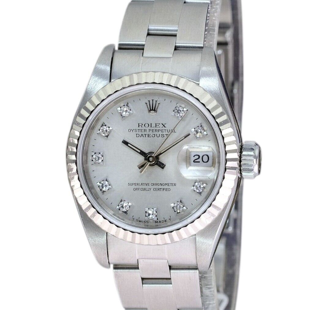 ROLEX DATEJUST SILVER DIAMOND DIAL STEEL OYSTER WATCH 69174 BOX&PAPER - Luxuriant Concierge