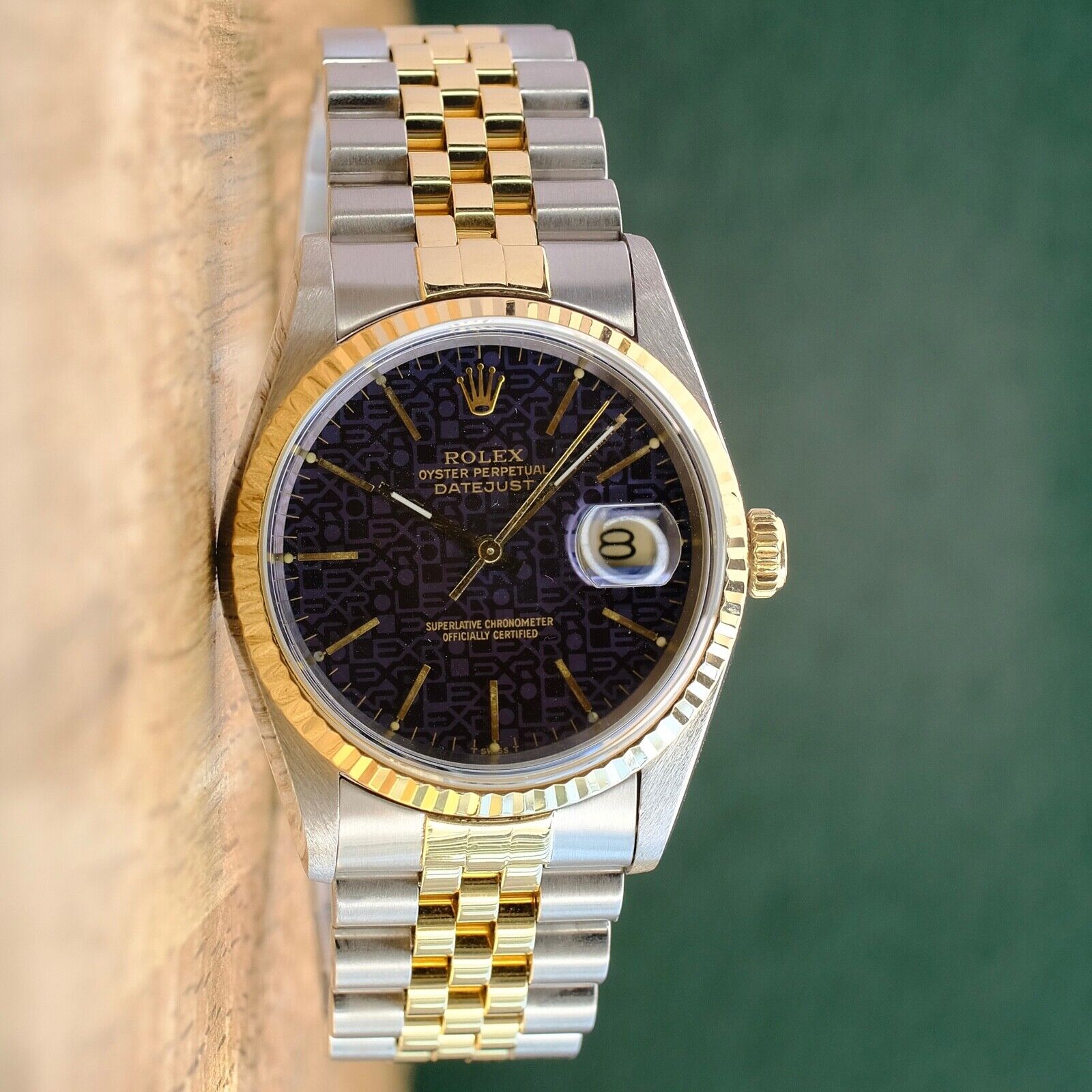 ROLEX DATEJUST BLACK TAPESTRY DIAL 18KY & STEEL JUBILEE 16233 BOX&PAPER - Luxuriant Concierge