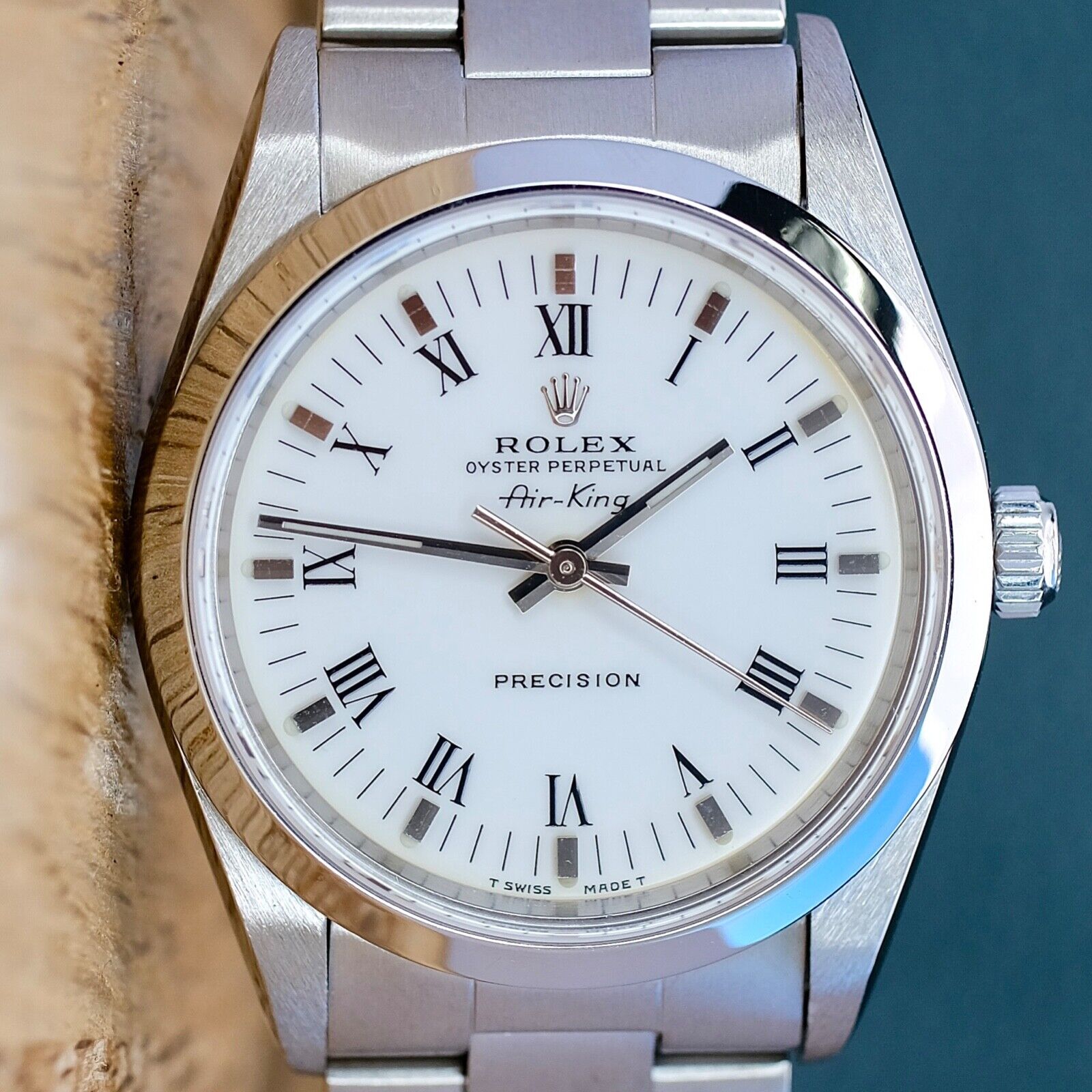 ROLEX AIR-KING WHITE INDEX ROMAN OYSTER BAND 14000 - Luxuriant Watch Concierge