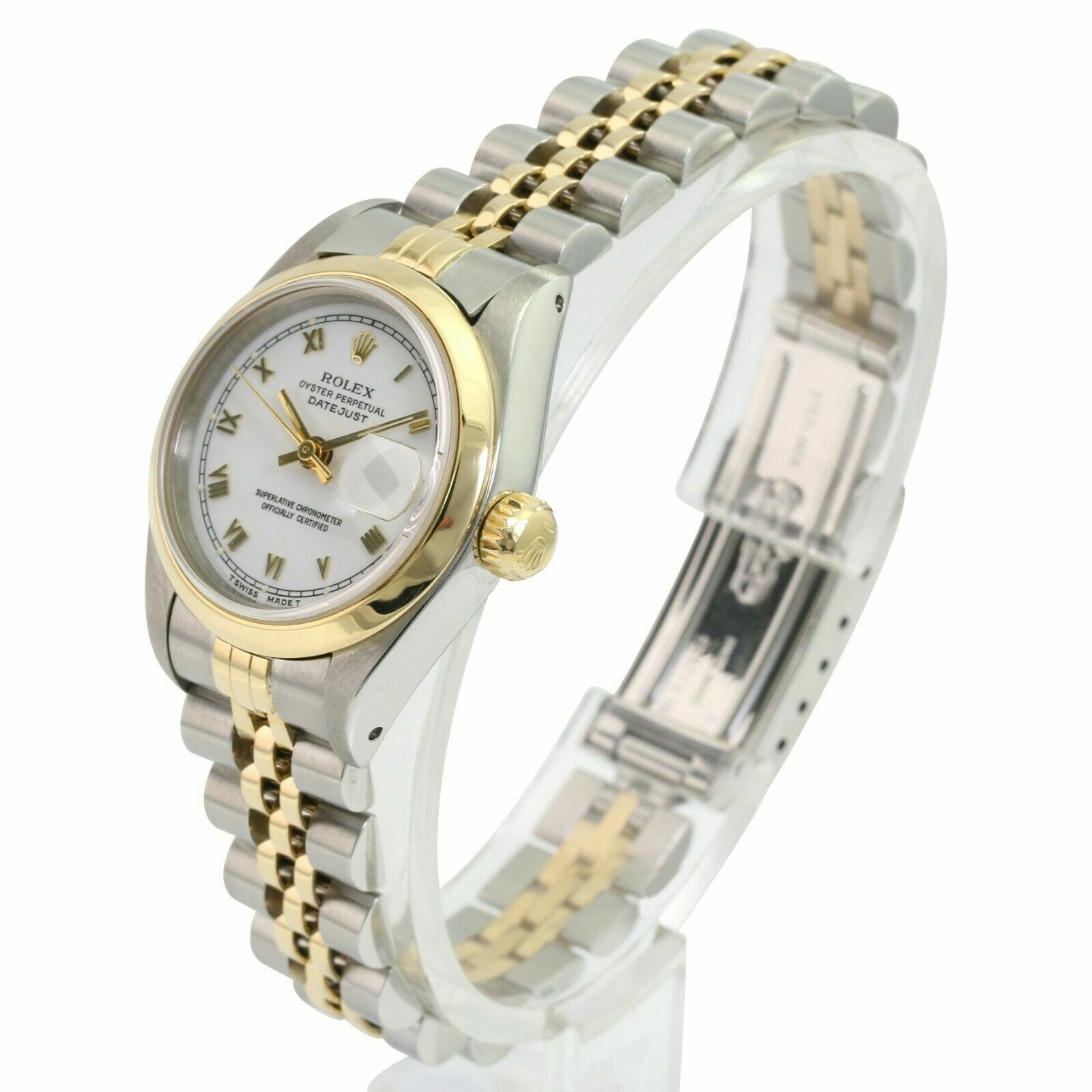 ROLEX DATEJUST WHITE ROMAN DIAL JUBILEE WATCH 69173 BOX&PAPER - Luxuriant Concierge