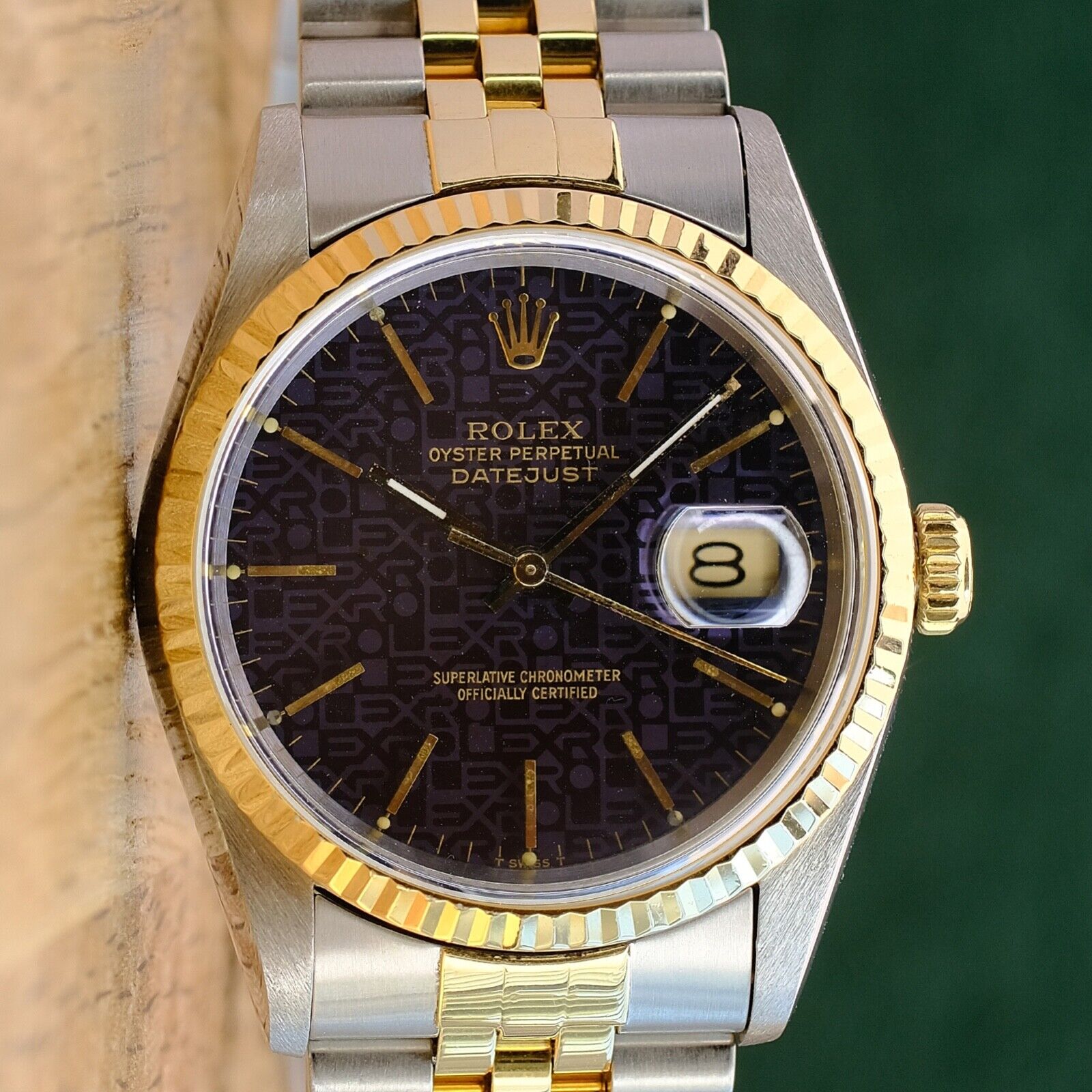 ROLEX DATEJUST BLACK TAPESTRY DIAL 18KY & STEEL JUBILEE 16233 BOX&PAPER - Luxuriant Concierge