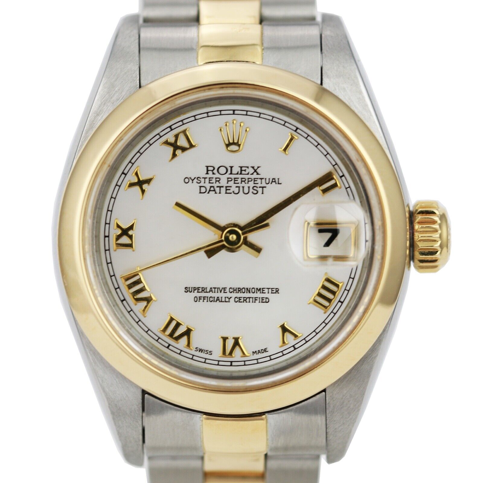 ROLEX DATEJUST WHITE ROMAN DIAL 18K GOLD & STEEL JUBILEE WATCH 69173 - Luxuriant Concierge