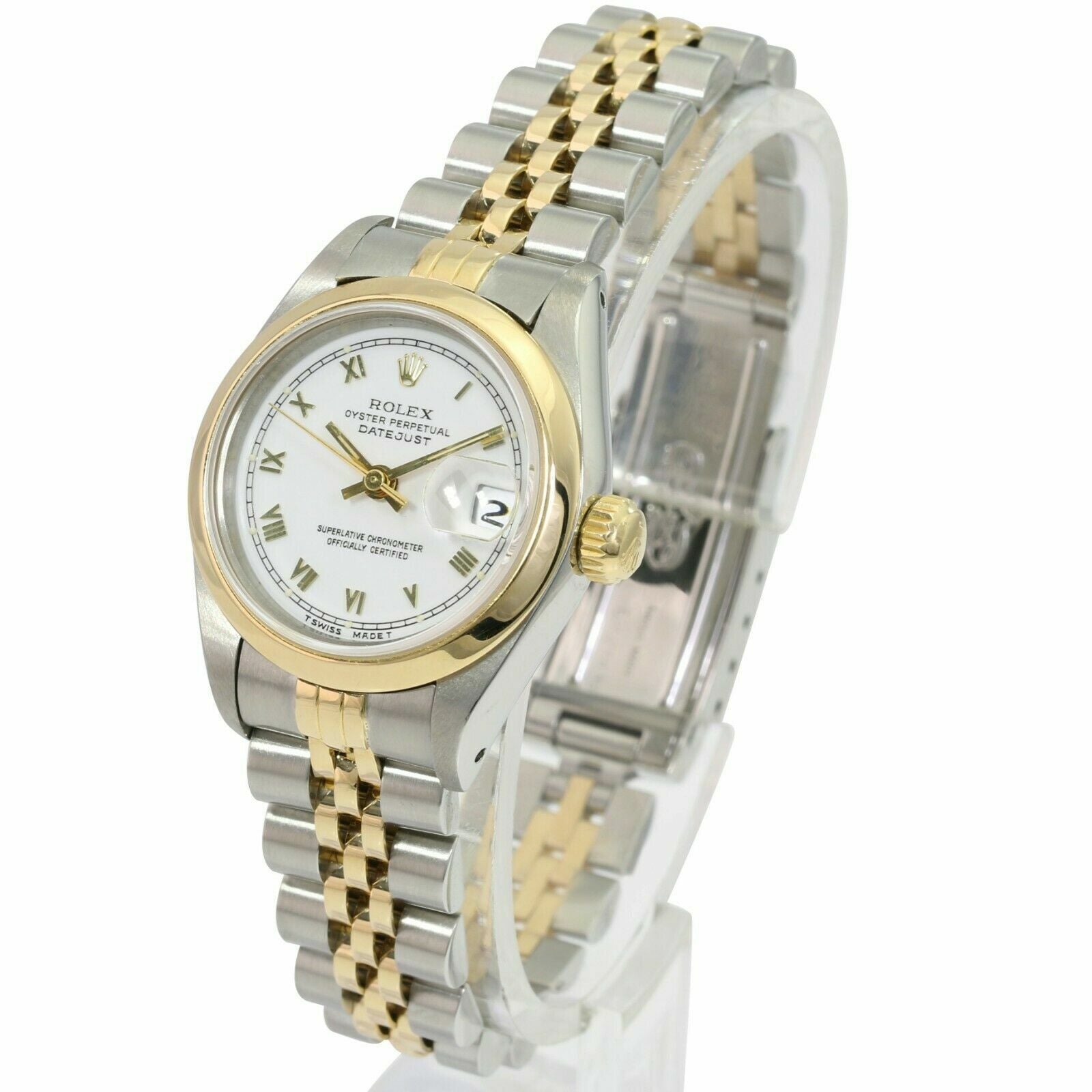 ROLEX DATEJUST WHITE ROMAN DIAL 18K GOLD & STEEL JUBILEE WATCH 69173 - Luxuriant Concierge