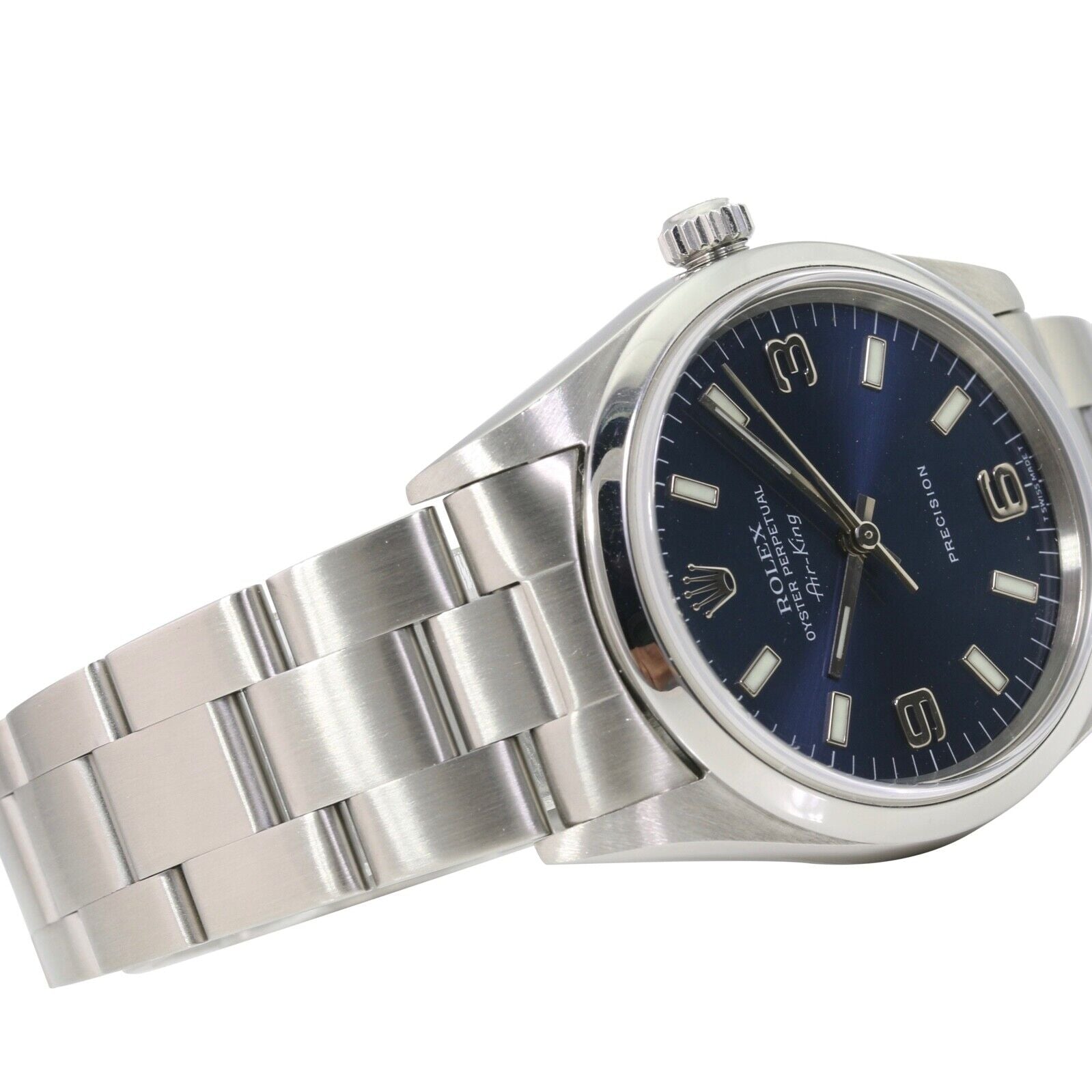 ROLEX AIR-KING BLUE ARABIC-INDEX OYSTER BAND 14000 W/ BOX & PAPER - Luxuriant Watch Concierge