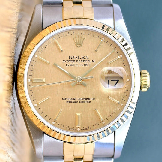 ROLEX DATEJUST CHAMPAGNE INDEX DIAL 18K GOLD & STEEL JUBILEE 16233 - Luxuriant Concierge