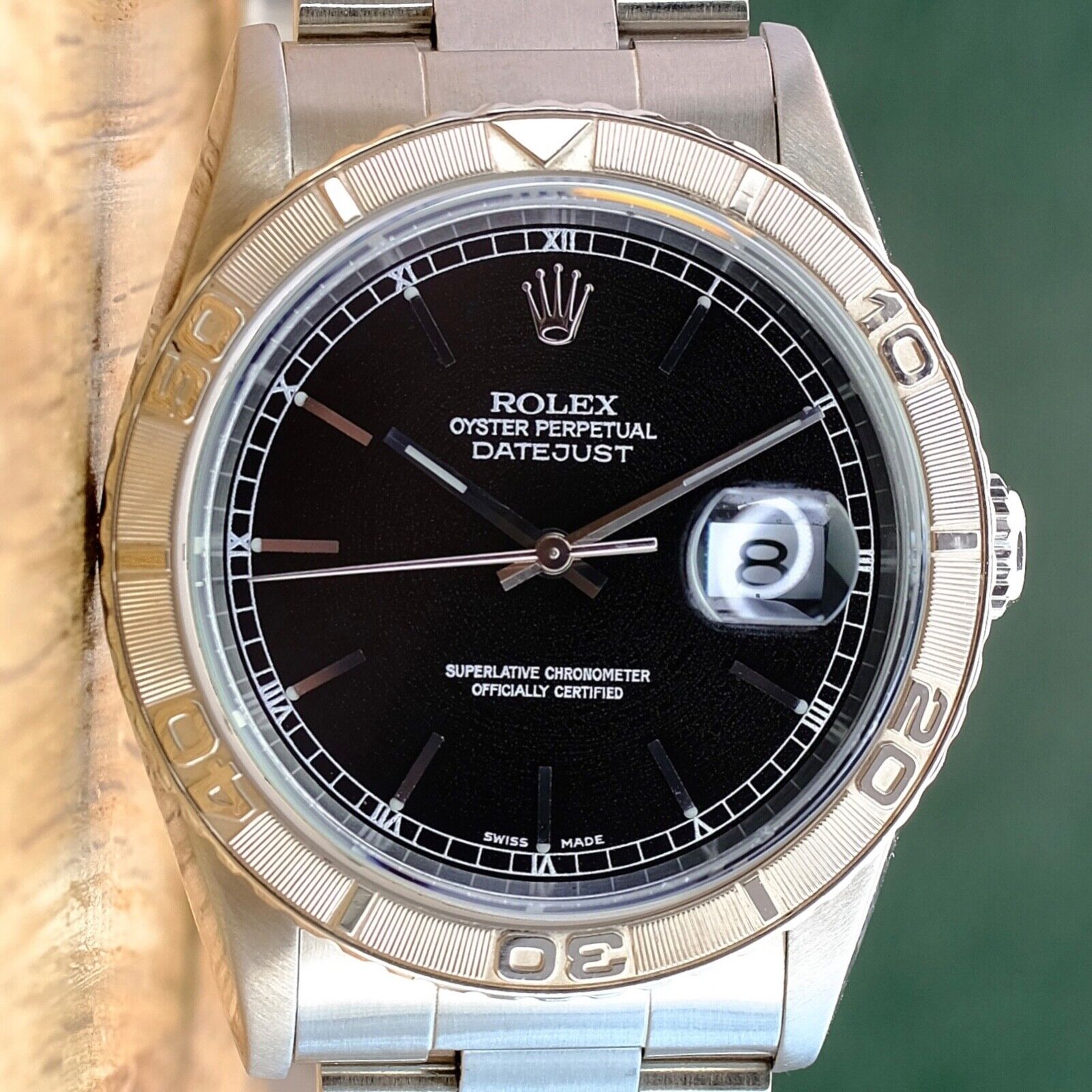 ROLEX DATEJUST BLACK INDEX DIAL STEEL JUBILEE WATCH 16264 BOX&PAPER - Luxuriant Concierge