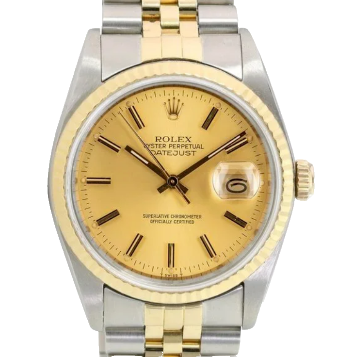 ROLEX DATEJUST CHAMPAGNE INDEX DIAL 18K GOLD & STEEL JUBILEE 16233 - Luxuriant Concierge