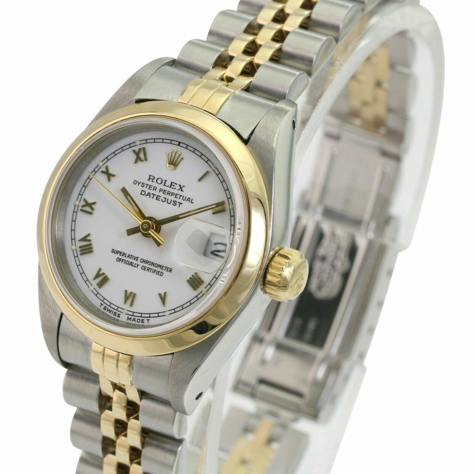 ROLEX DATEJUST WHITE ROMAN DIAL JUBILEE WATCH 69173 BOX&PAPER - Luxuriant Concierge