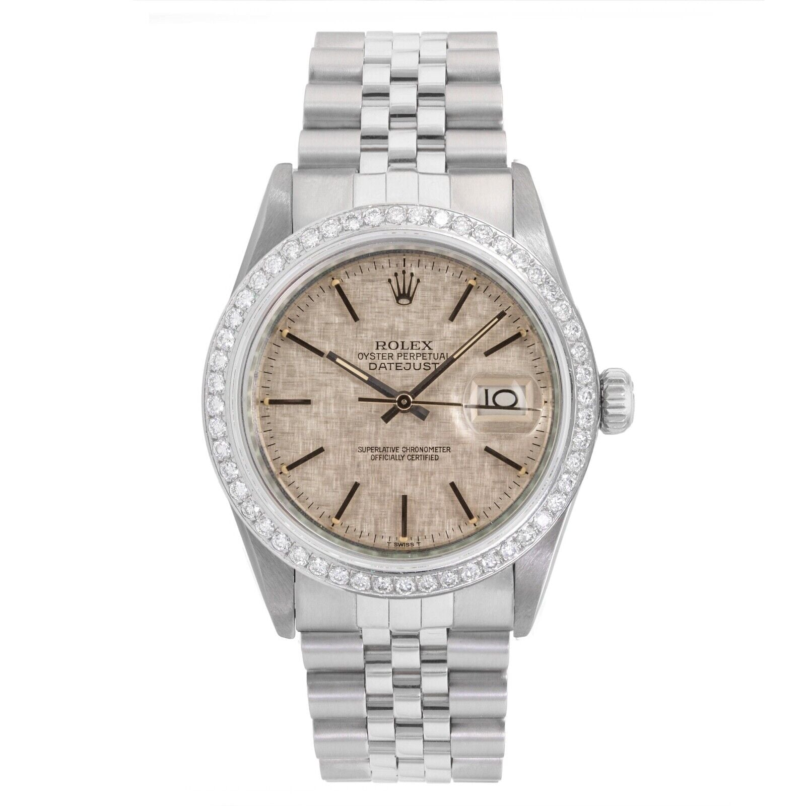 ROLEX DATEJUST SILVER LINEN INDEX DIAL STEEL JUBILEE WATCH 16014 - Luxuriant Concierge