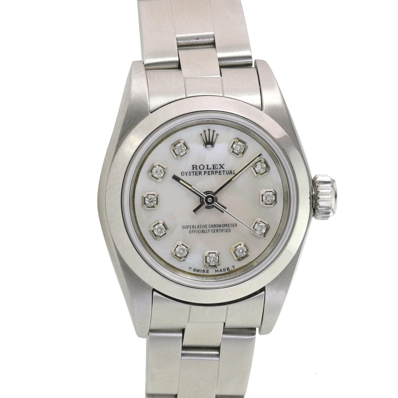 ROLEX OYSTER PERPETUAL SILVER DIAMOND DIAL STEEL OYSTER WATCH 76080 - Luxuriant Concierge