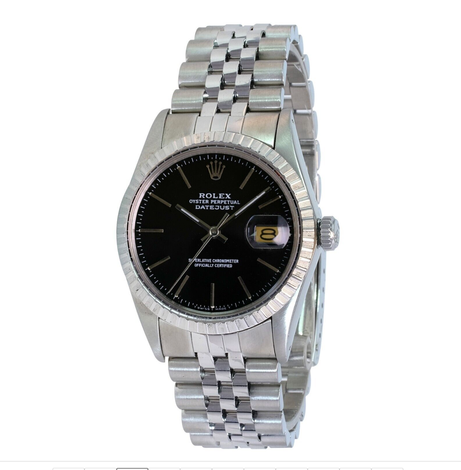 Rolex Men's Datejust S Steel Factory Black Index Dial Engine-turned 36mm Watch - luxuriantconcierge