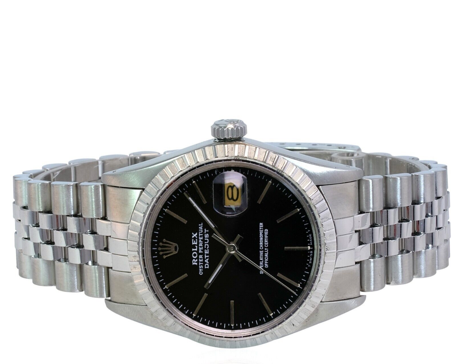 Rolex Men's Datejust S Steel Factory Black Index Dial Engine-turned 36mm Watch - luxuriantconcierge