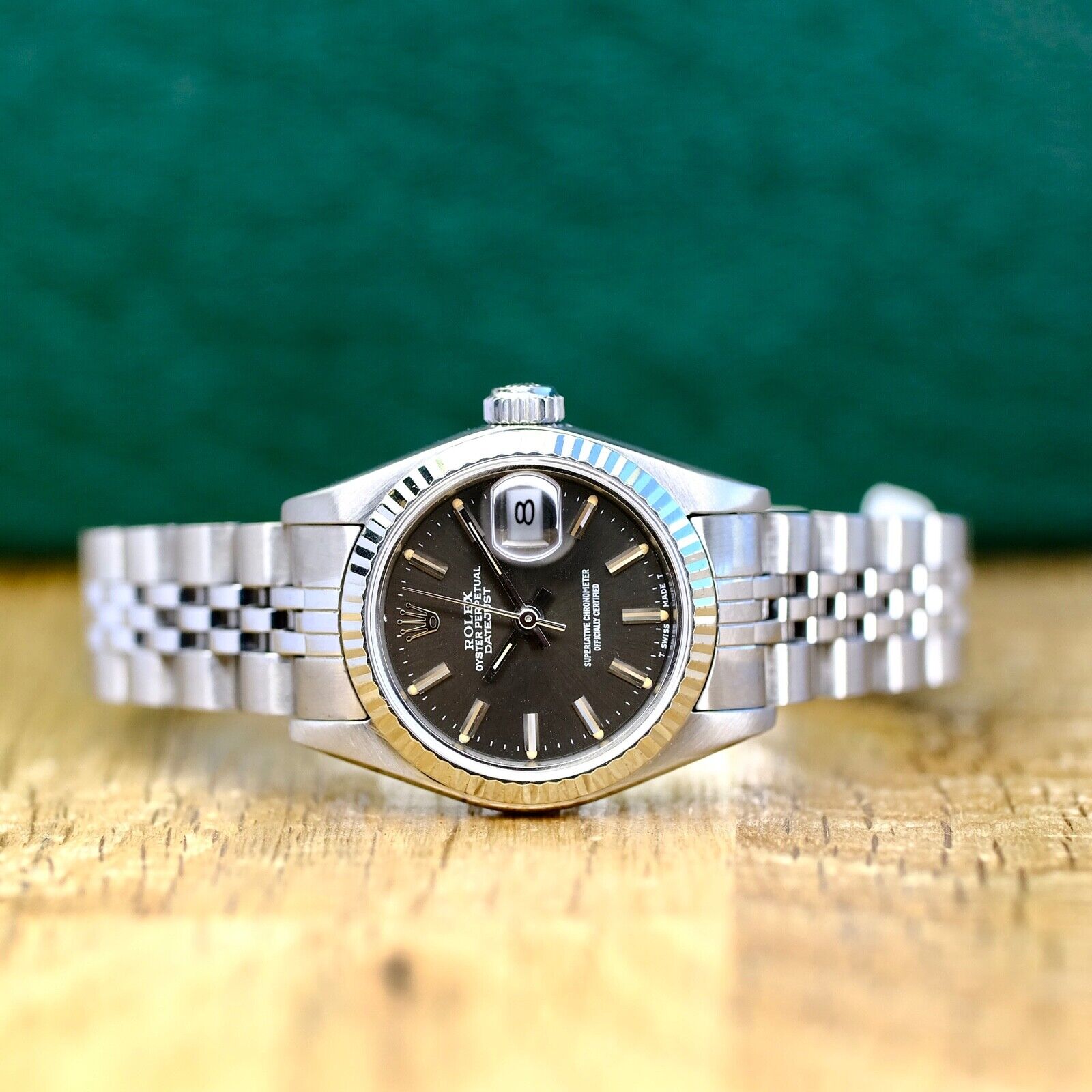 ROLEX DATEJUST GRAY INDEX DIAL STEEL JUBILEE WATCH 69174 BOX&PAPER - Luxuriant Concierge