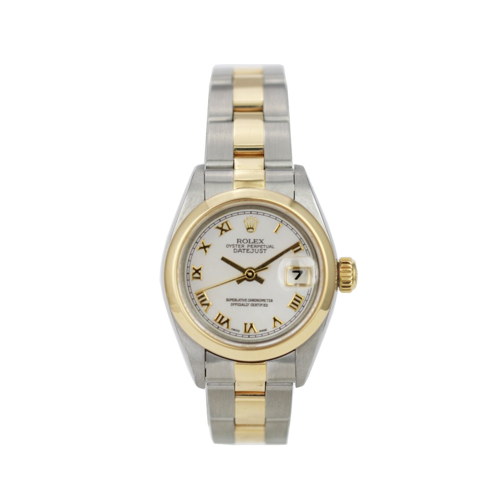 ROLEX DATEJUST WHITE ROMAN DIAL JUBILEE WATCH 69173 BOX&PAPER - Luxuriant Concierge