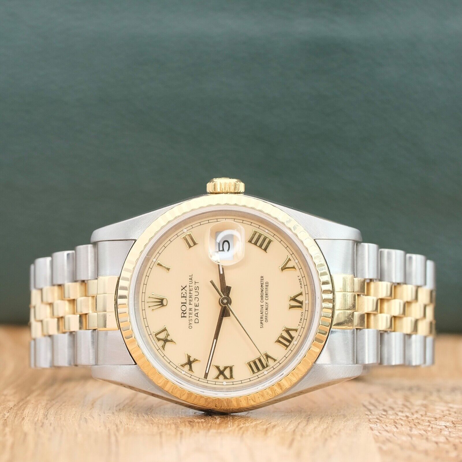 ROLEX DATEJUST IVORY ROMAN DIAL 18KY-STEEL JUBILEE 16233 BOX&PAPER - Luxuriant Concierge