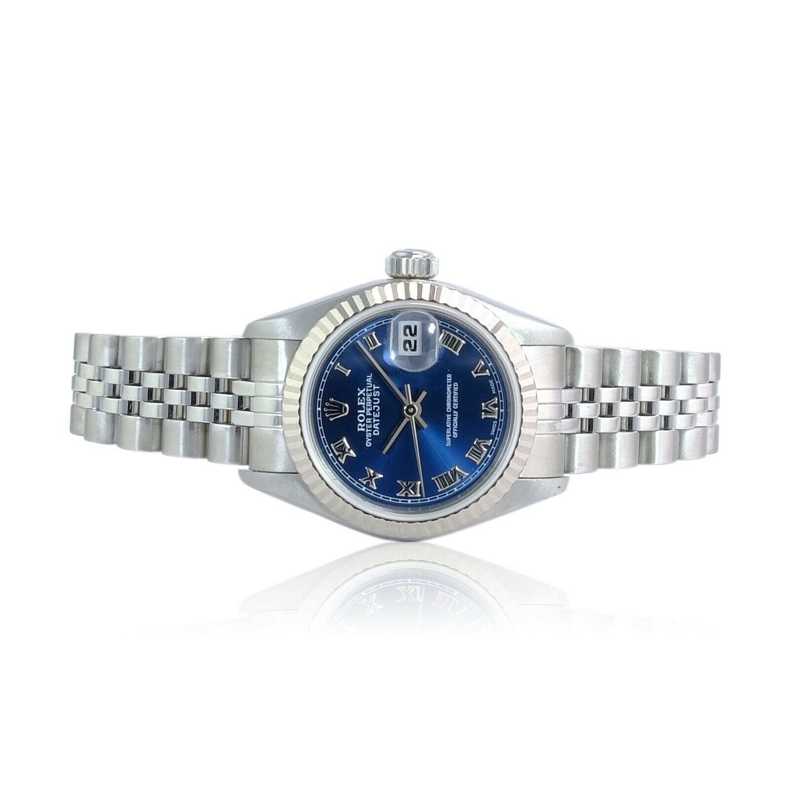 ROLEX DATEJUST BLUE ROMAN DIAL STEEL JUBILEE WATCH 69174 BOX&PAPER - Luxuriant Concierge