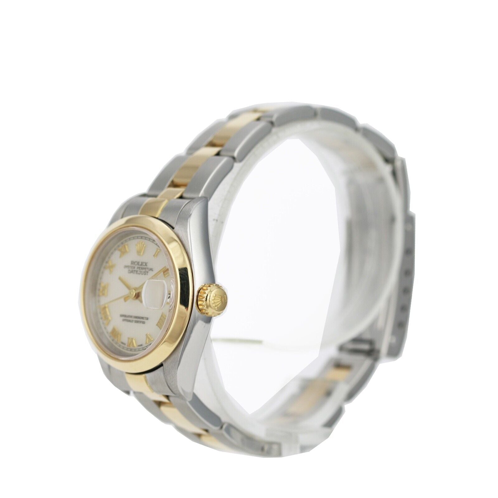 ROLEX DATEJUST WHITE ROMAN DIAL 18K GOLD & STEEL JUBILEE WATCH 69173 - Luxuriant Concierge