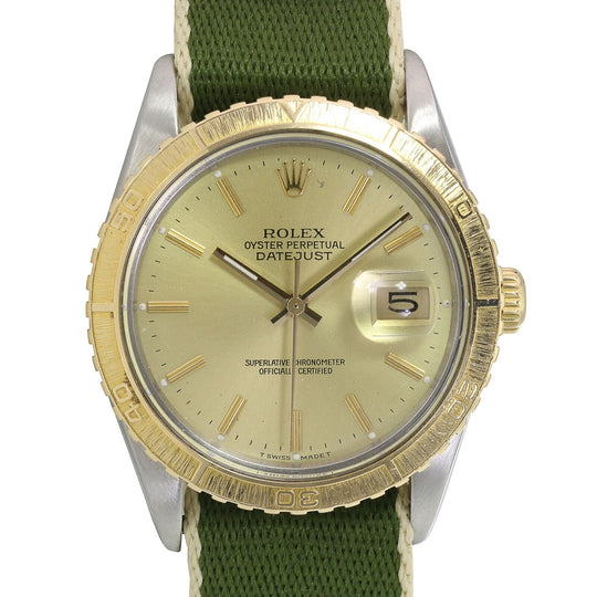 ROLEX DATEJUST CHAMPAGNE INDEX DIAL NYLON WATCH 16263 - Luxuriant Concierge