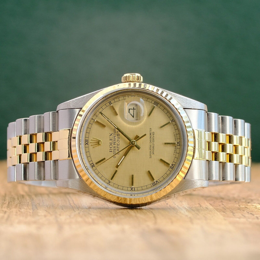 ROLEX DATEJUST CHAMPAGNE DIAL 18K GOLD & STEEL JUBILEE 16233 BOX&PAPER - Luxuriant Concierge