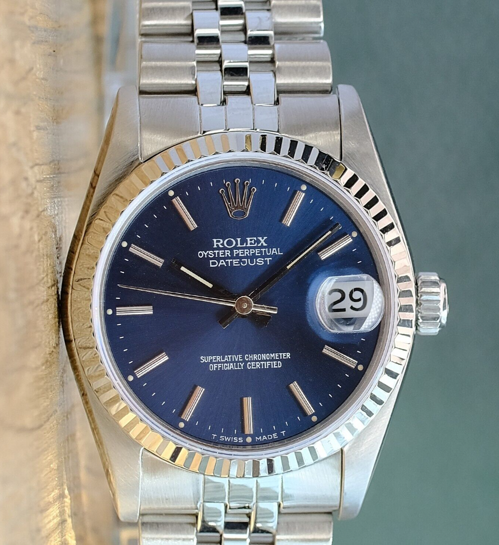ROLEX OYSTERL PERPETUAL BLUE INDEX DIAL STEEL JUBILEE WATCH 68274 - Luxuriant Concierge