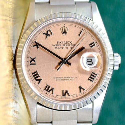 ROLEX DATEJUST SALMON ROMAN DIAL STEEL JUBILEE WATCH 16220 BOX&PAPER - Luxuriant Concierge