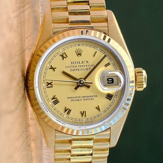 ROLEX DATEJUST CHAMPAGNE DIAL 18K YELLOW GOLD PRESIDENT 69178 BOX&PAPER - Luxuriant Concierge