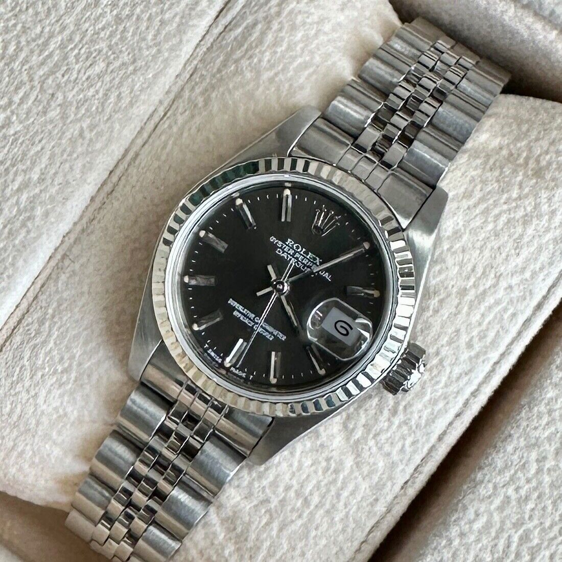 ROLEX DATEJUST GRAY INDEX DIAL STEEL JUBILEE WATCH 69174 - Luxuriant Concierge