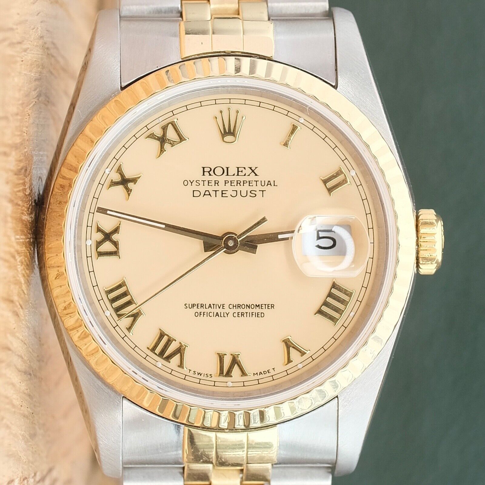 ROLEX DATEJUST IVORY ROMAN NUMERAL DIAL 18KY&STEEL JUBILEE 16233 - Luxuriant Concierge