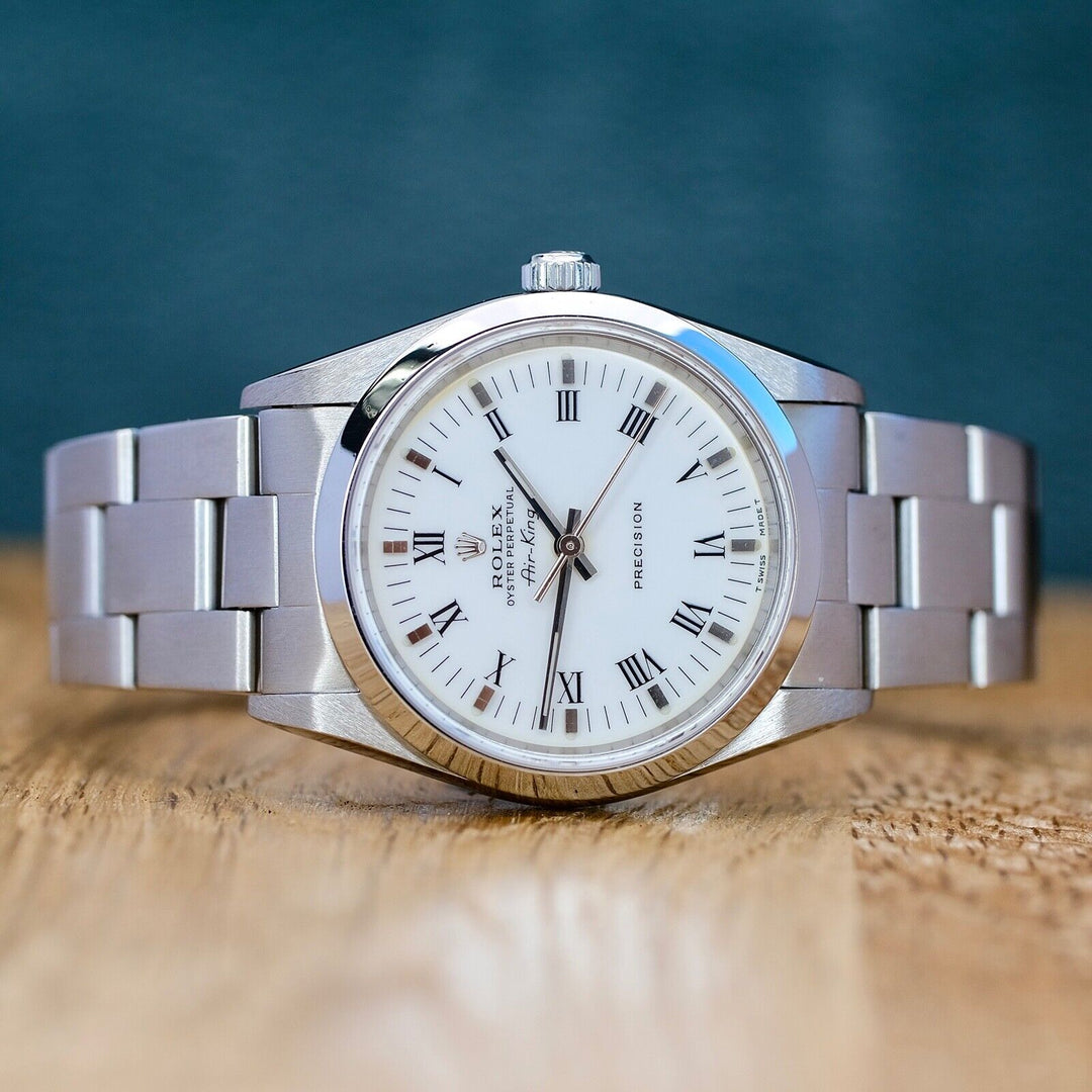 ROLEX AIR-KING WHITE INDEX ROMAN OYSTER BAND 14000 - Luxuriant Watch Concierge