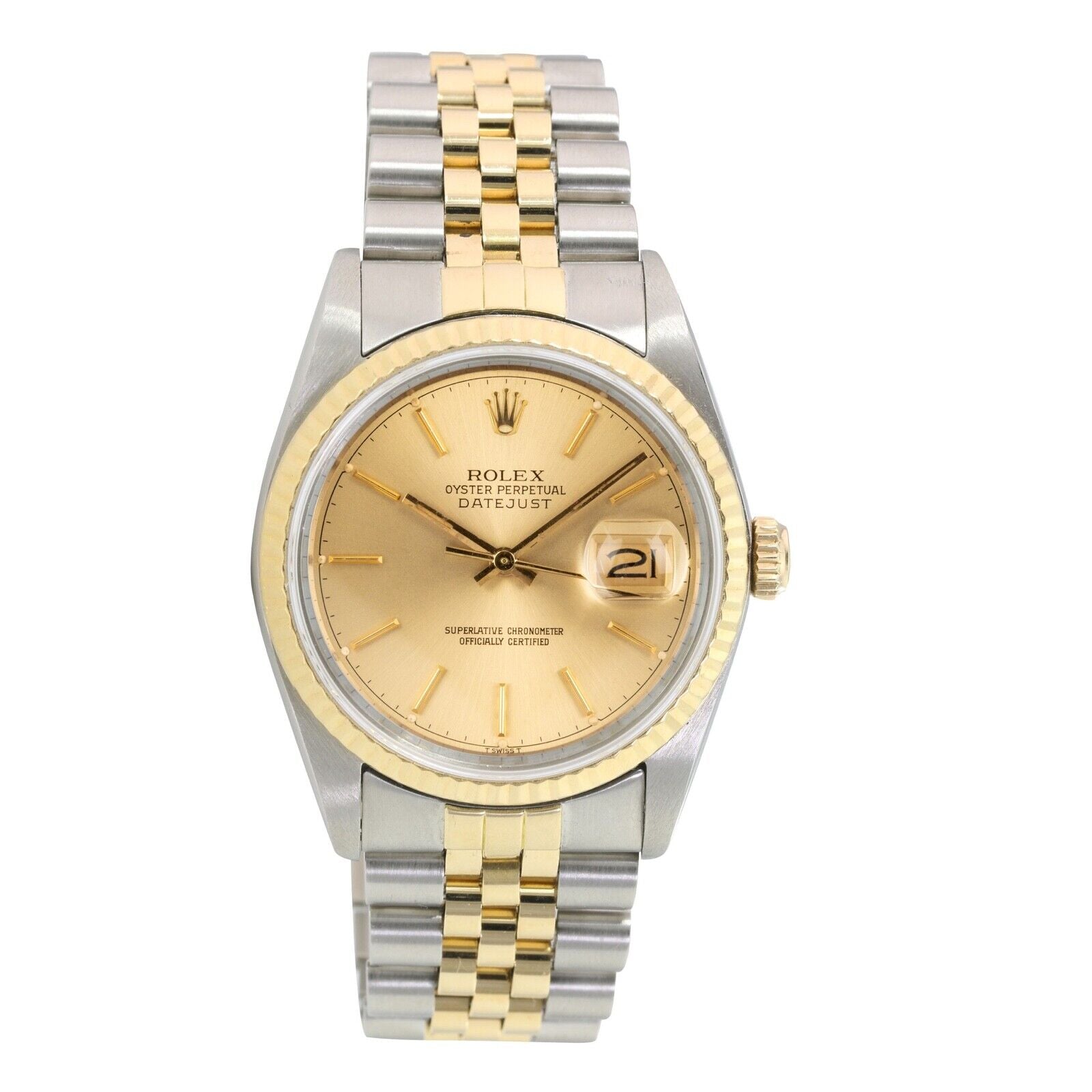 ROLEX DATEJUST CHAMPAGNE INDEX DIAL 18K GOLD & STEEL JUBILEE 16233 - Luxuriant Concierge