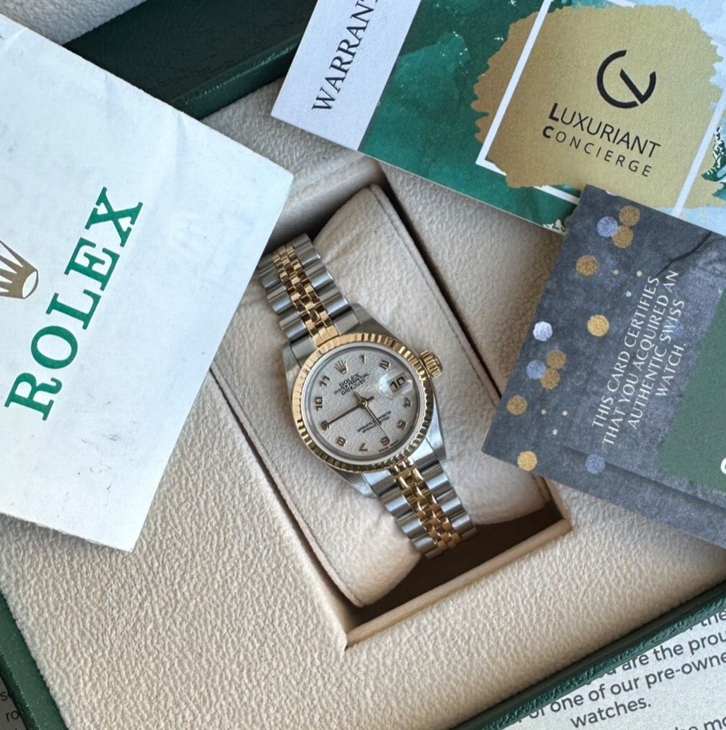 ROLEX DATEJUST CREAM JUBILEE ARABIC DIAL GOLD & STEEL JUBILEE WATCH 69173 - Luxuriant Concierge