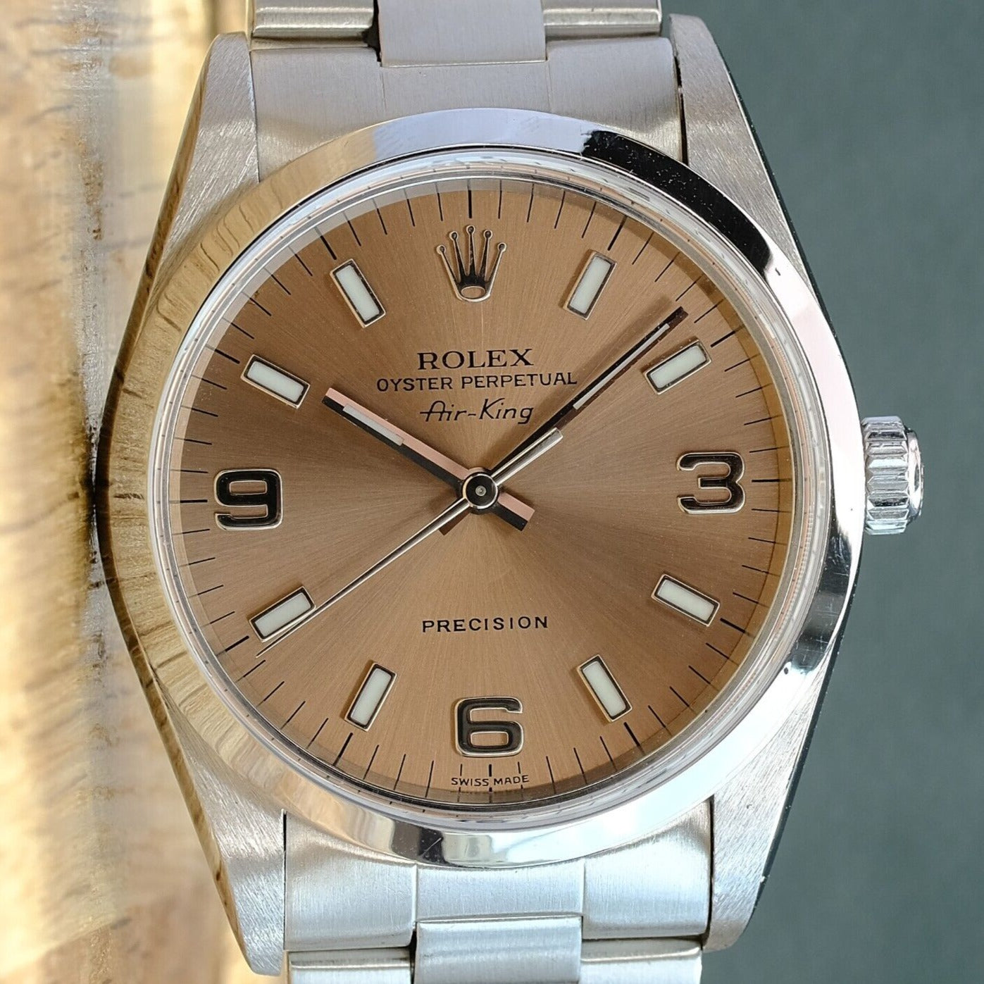 ROLEX AIR-KING SALMON ARABIC-INDEX OYSTER BAND 14000 - Luxuriant Watch Concierge