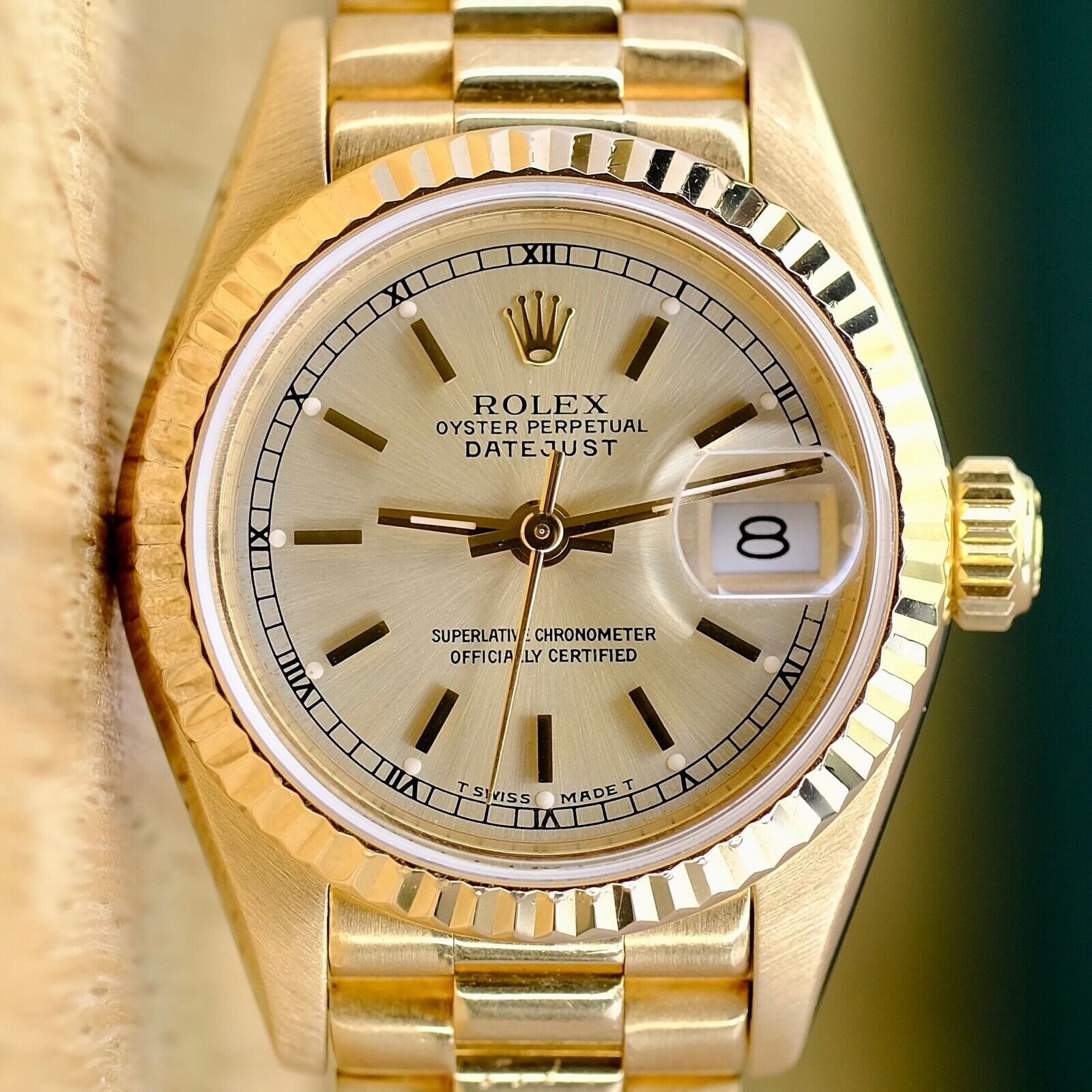 ROLEX DATEJUST CHAMPAGNE DIAL 18K YELLOW GOLD PRESIDENT 69178 BOX&PAPER - Luxuriant Concierge