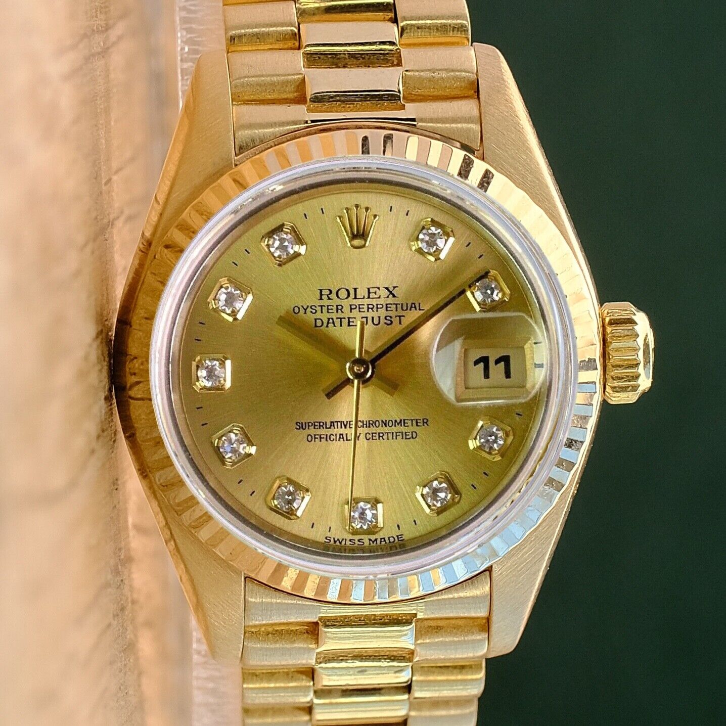 ROLEX DATEJUST CHAMPAGNE DIAL 18K YELLOW GOLD PRESIDENT 69178 BOX&PAPER - Luxuriant Concierge