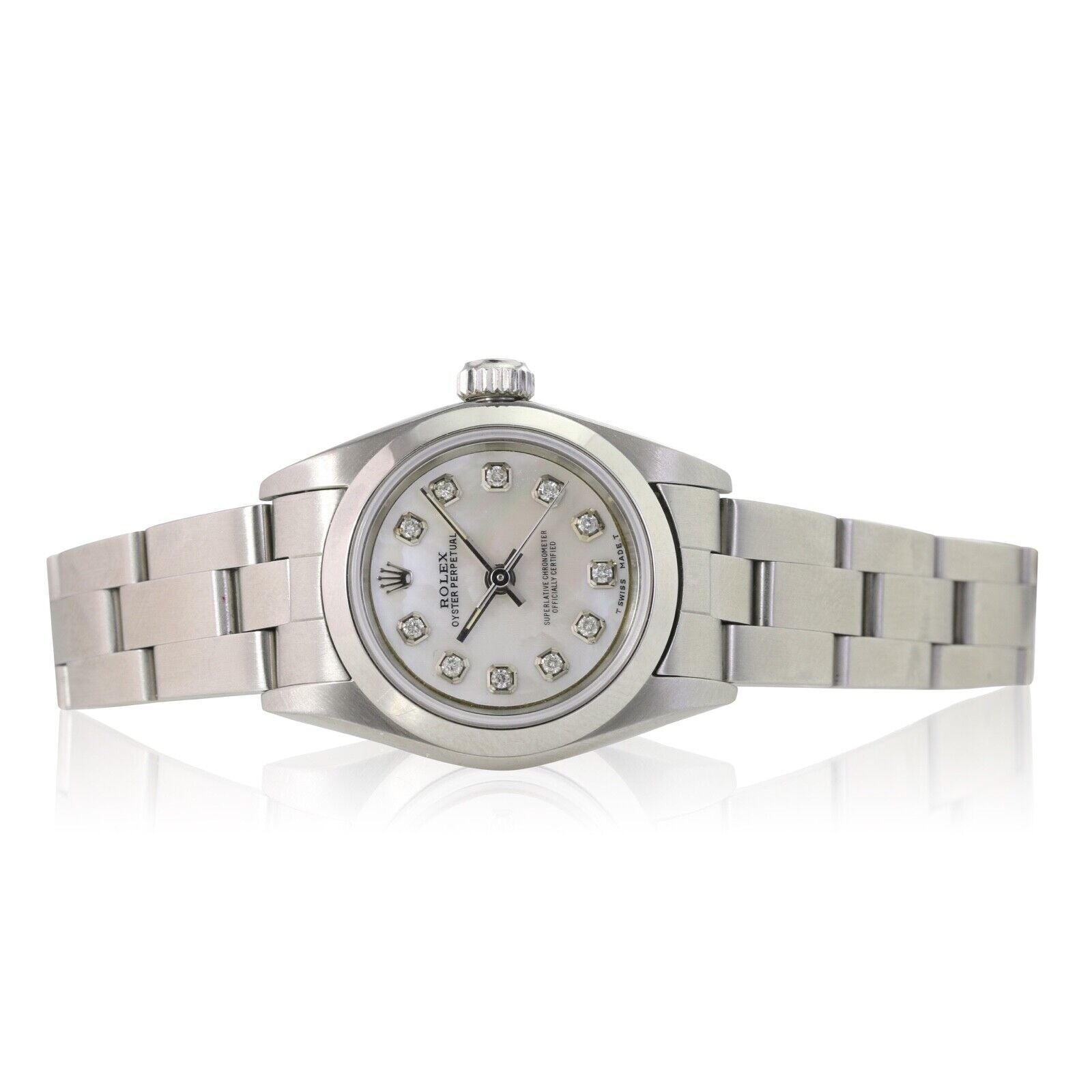 ROLEX OYSTER PERPETUAL SILVER DIAMOND DIAL STEEL OYSTER WATCH 76080 - Luxuriant Concierge