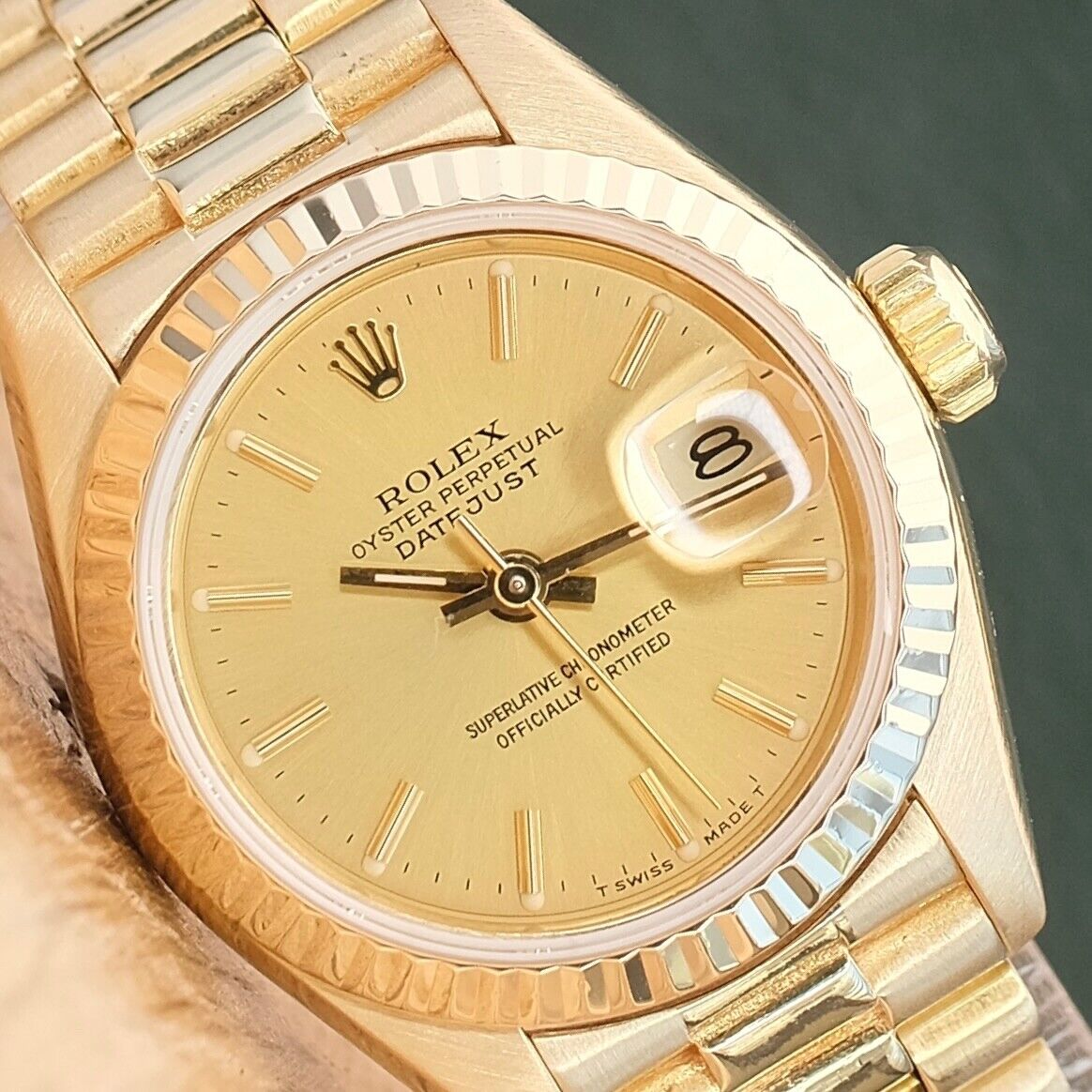 ROLEX DATEJUST CHAMPAGNE DIAL 18K YELLOW GOLD PRESIDENT 69178 BOX&PAPER - Luxuriant Concierge