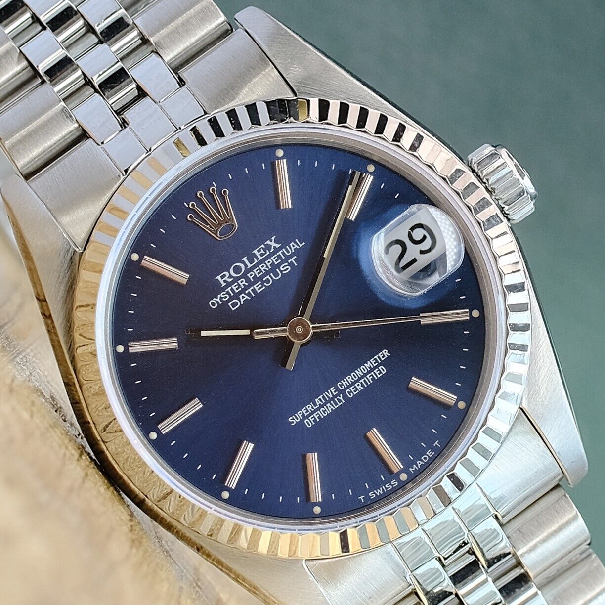 ROLEX OYSTERL PERPETUAL BLUE INDEX DIAL STEEL JUBILEE WATCH 68274 - Luxuriant Concierge