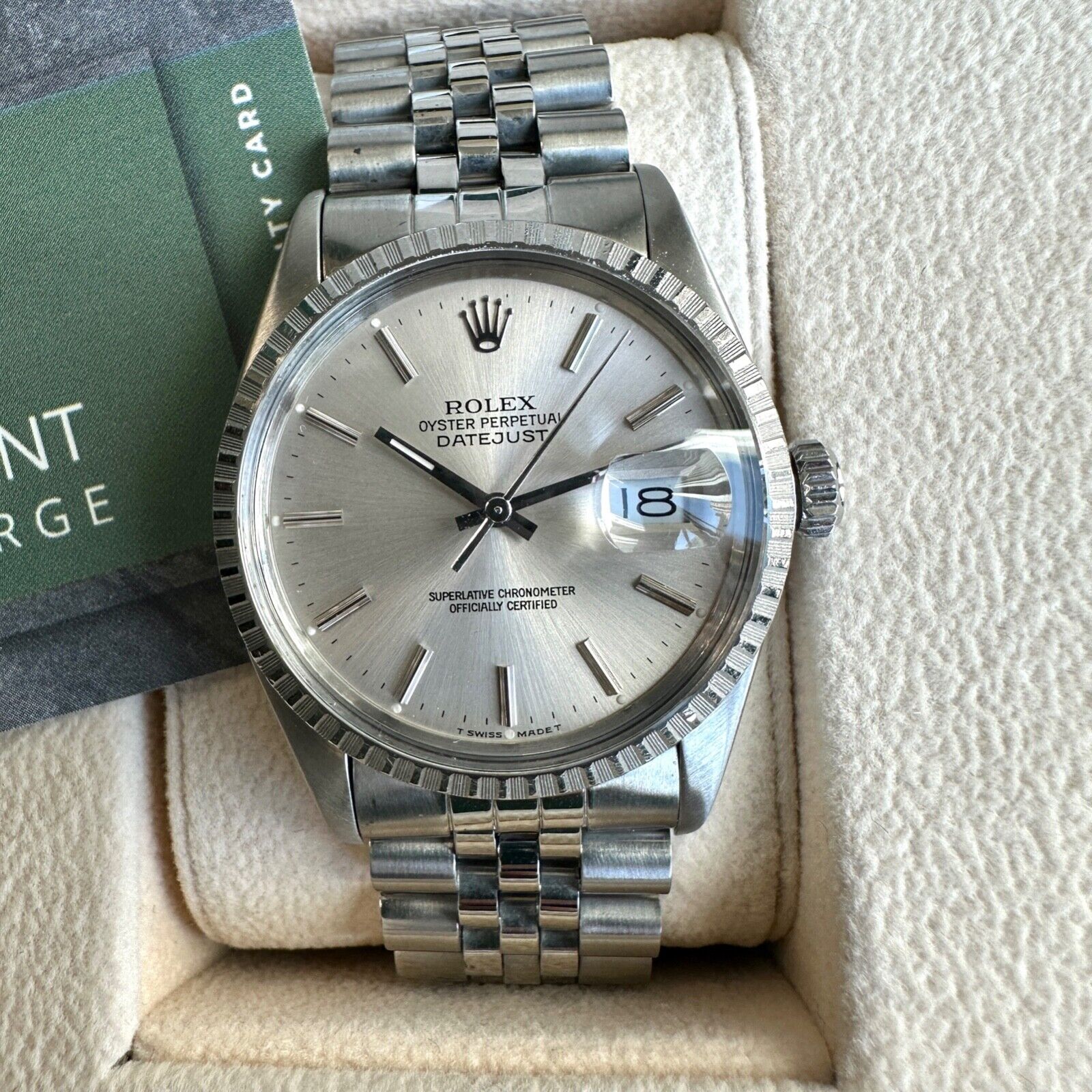 ROLEX DATEJUST SILVER INDEX DIAL JUBILEE WATCH 16030 - Luxuriant Concierge